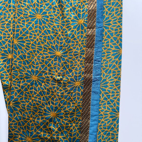 Orange Saree with Royal Blue Accents & Gold Embroidery | Festive Indian Wear - Picture 7 of 8